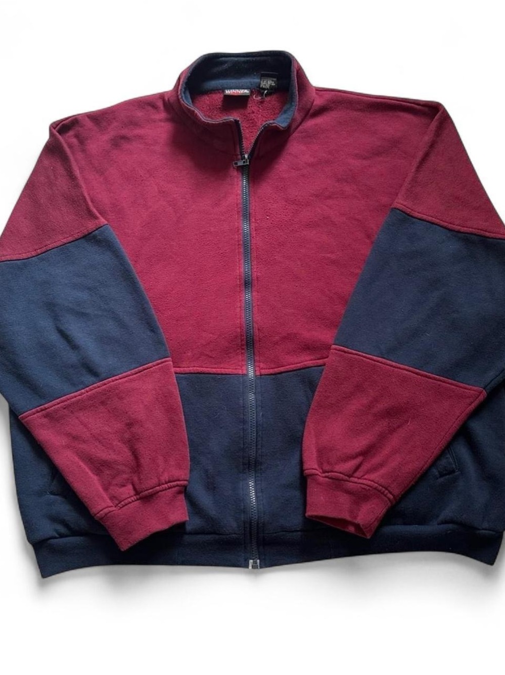 Men's Two-Tone Full-Zip Fleece Jacket - Burgundy & Navy XXL